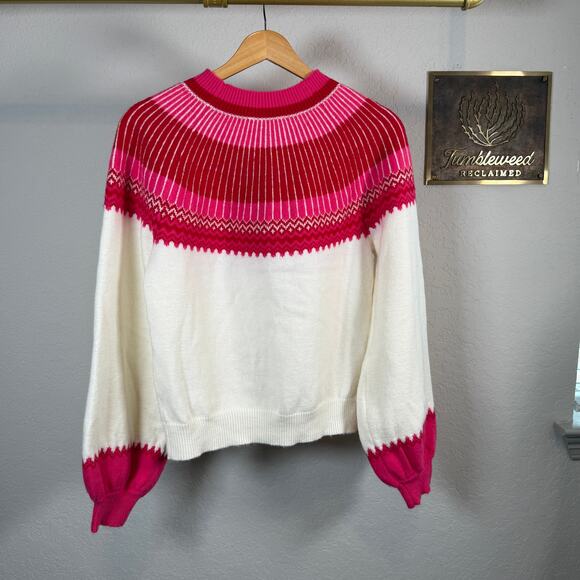 Women's Hyacinth House Pink Red Fair Isle Pullover Long Sleeve Sweater Size XS - Picture 6 of 7